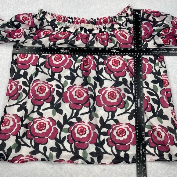 Loft Shirt Womens XS Blouse Off the Shoulder White Pink Rose Print Lined Chiffon - Picture 6 of 13
